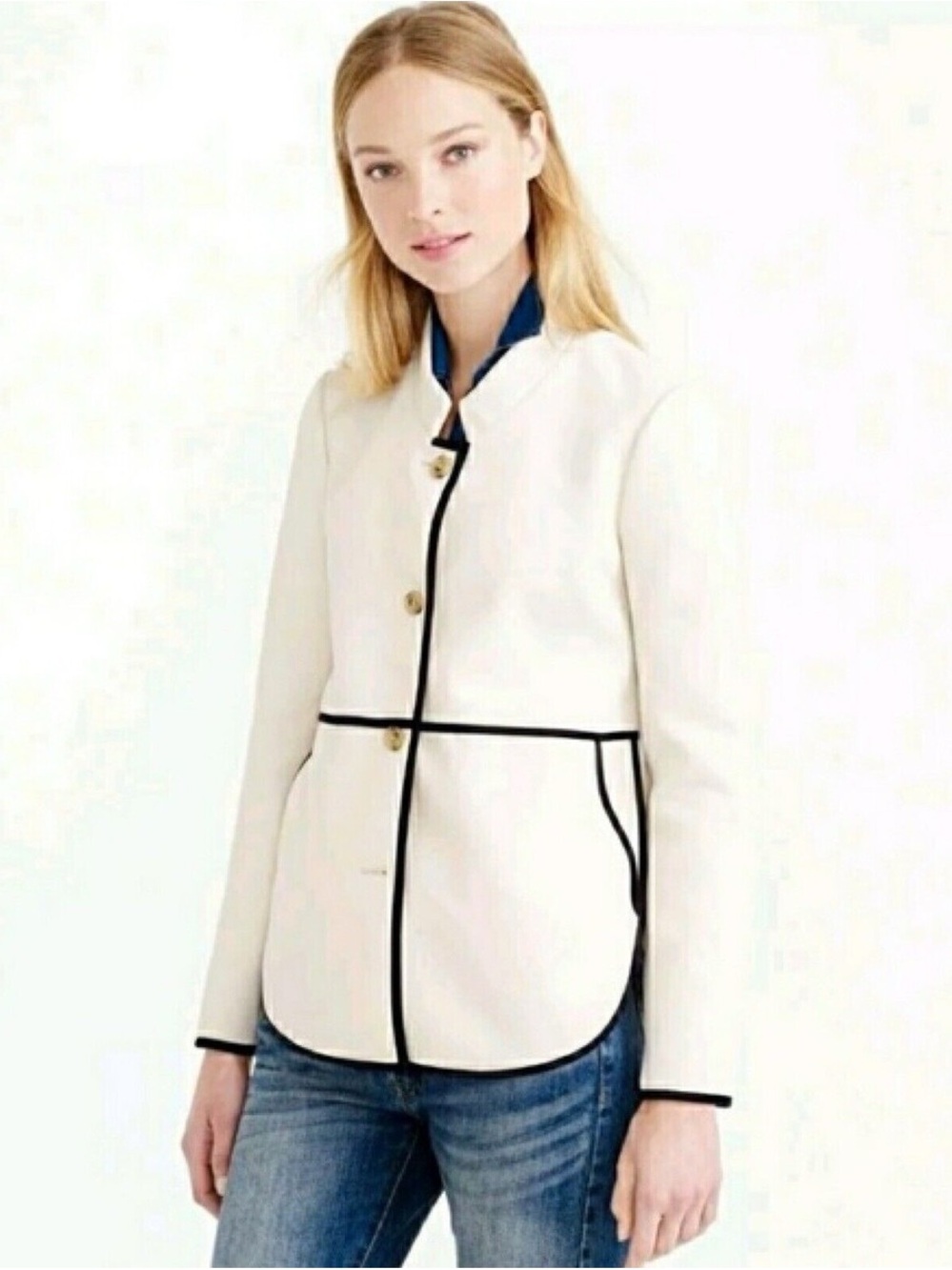 J. Crew White Blazer with Black Piping